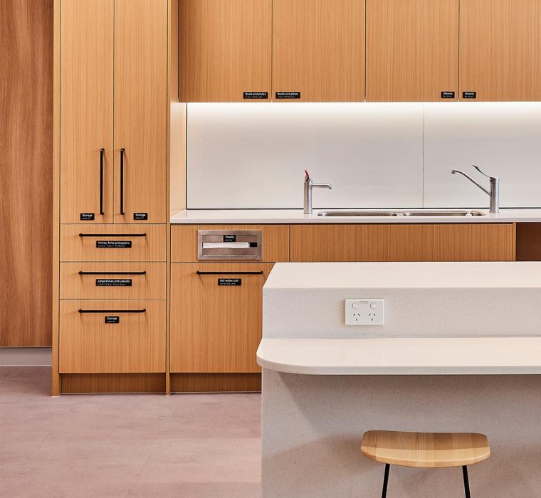 Detailed office kitchen joinery and finishes in Parramatta Australia fitout